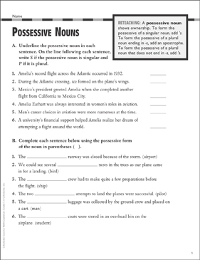 possessive nouns gr 4 5 grammar practice printable test prep and tests skills sheets