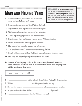 Main and Helping Verbs: Grammar Practice (Grade 5 ...