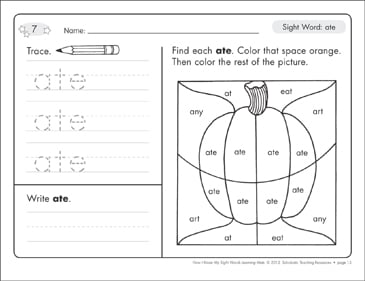 sight word ate sight words learning mat printable skills sheets