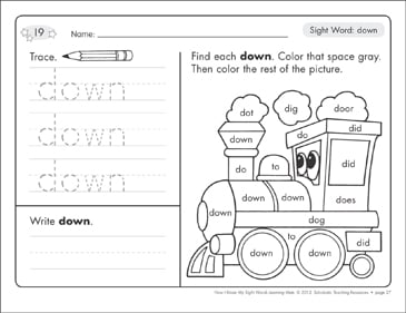Sight Word Down Worksheet - Worksheets Printable Free