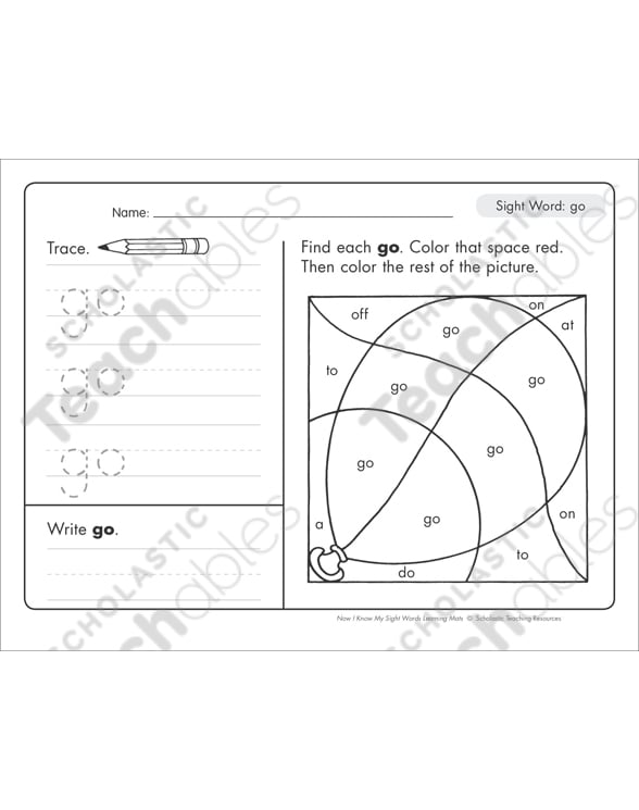 Sight Word (go): Sight Words Learning Mat | Printable Skills Sheets