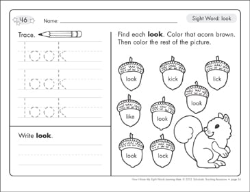 time for free 1 grade worksheets Printable Words  Sight  Sight Word Learning Mat (look):