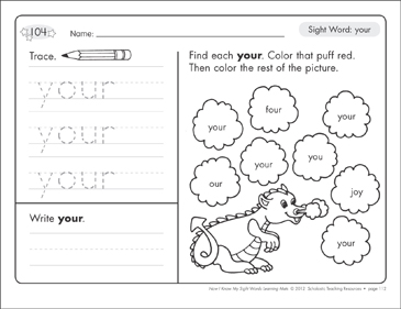 Sight Word (your): Sight Words Learning Mat | Printable Skills Sheets