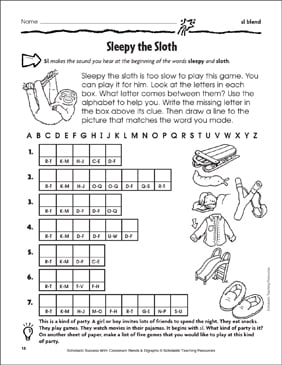 Sleepy The Sloth Sl Blend Printable Skills Sheets Games And Puzzles