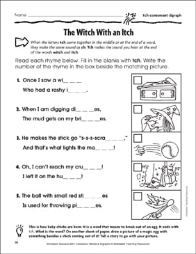 The Witch With An Itch Tch Consonant Digraph Printable Skills Sheets