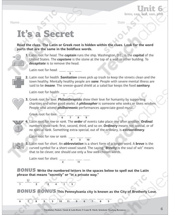 Greek Latin Roots Units 5 6 Printable Card Games Skills Sheets