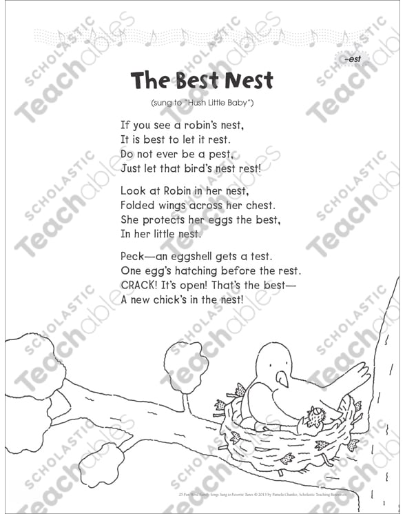 The Best Nest (-est): Word Family Song | Printable Lesson ...