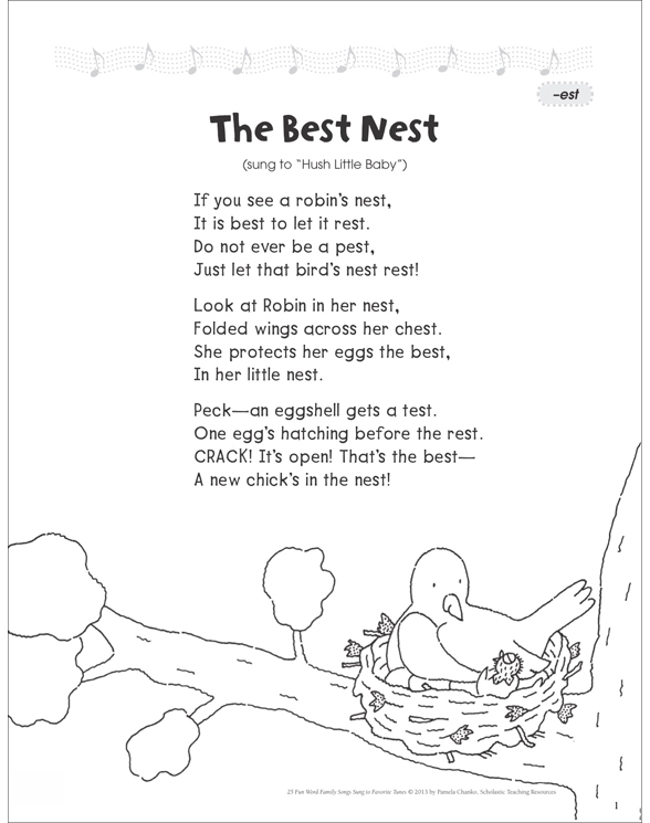 The Best Nest (-est): Word Family Song | Printable Lesson Plans, Ideas