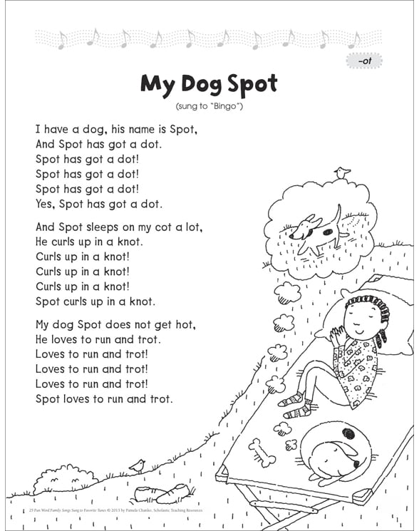My Dog Spot (-ot): Word Family Song | Printable Lesson Plans, Ideas and ...