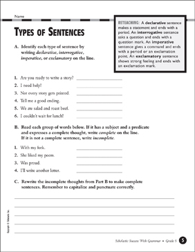 sequence of sentences exercises with answers