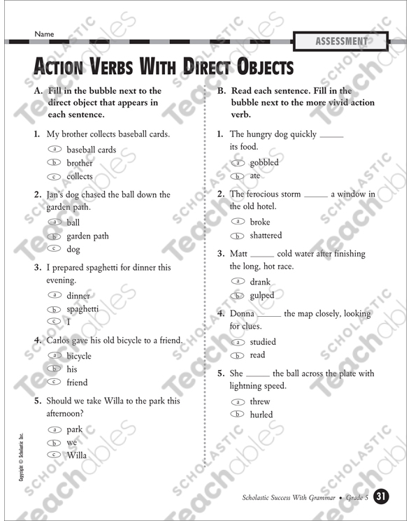 action-verbs-with-direct-objects-grade-5-printable-test-prep-tests-and-skills-sheets