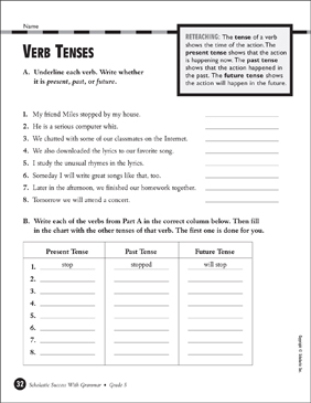 verb tenses grade 5 printable test prep and tests skills sheets