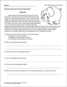 Elephants Reading Prehension Passage With Questions