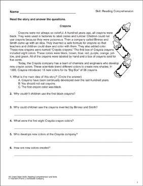 history reading comprehension passage with questions printable texts skills sheets