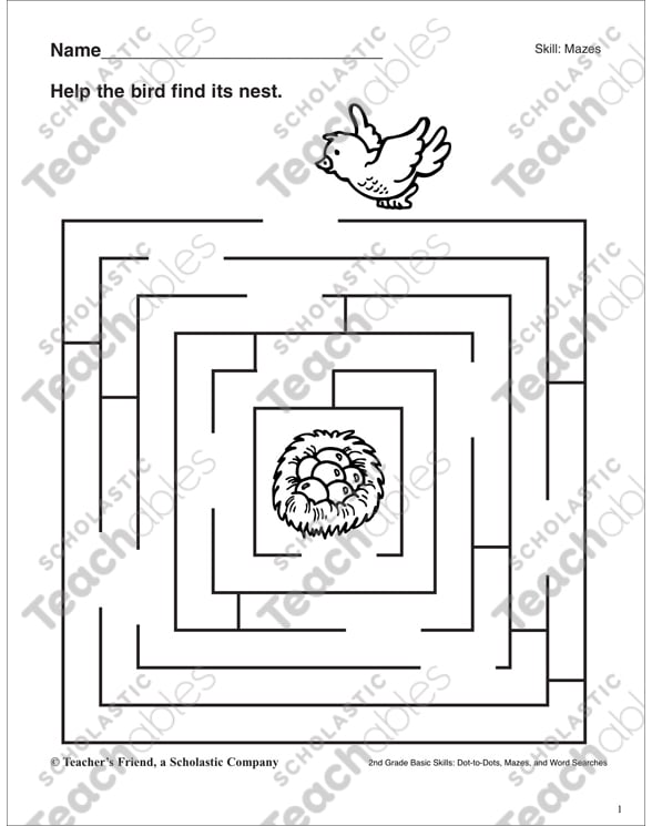 maze bird to nest printable mazes skills sheets