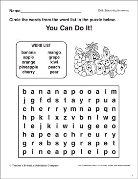 word search fruit printable word searches skills sheets