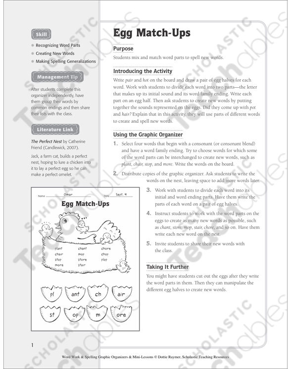 Egg Match-Ups (word parts) Organizer & Mini-Lesson ...