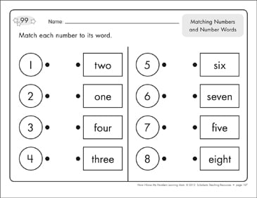 matching numbers number words number learning mats printable skills sheets