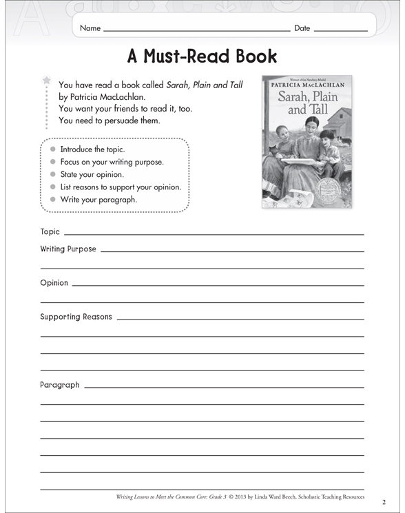 A Must-Read Book: Grade 3 Opinion Writing Lesson | Printable Assessment ...
