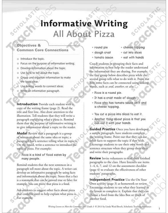 All About Pizza: Grade 3 Informative Writing Lesson ...