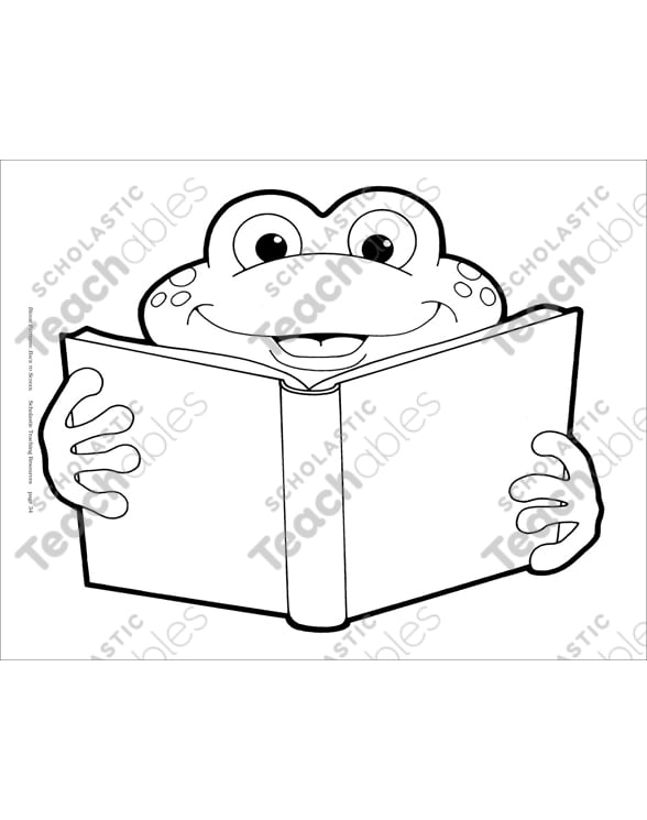 Frog With a Book Reproducible Pattern | Printable Clip Art