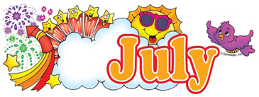 July (With Fireworks and Sun): Word Art | Printable Clip Art and Images