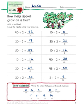 Apples on a Tree: Solve-the-Riddle Math Practice