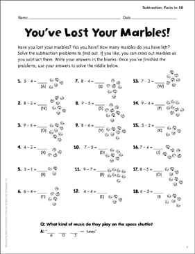 Single-Digit Subtraction Worksheets, Math Review, Riddles