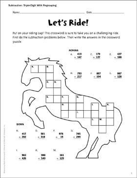 Let's Ride! (Triple-Digit Subtraction/Regrouping) | Printable ...