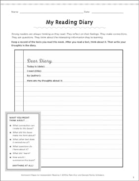 My Reading Diary Independent Reading Homework