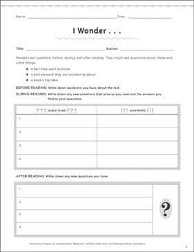 I Wonder: Independent Reading Homework | Printable Skills ...