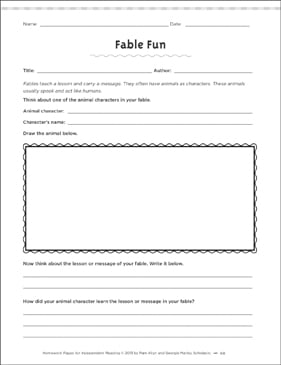 Fable story elements worksheet picture