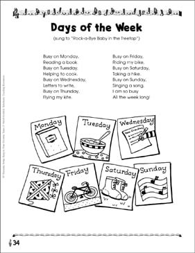 Days Of The Week Thematic Song Printable Texts
