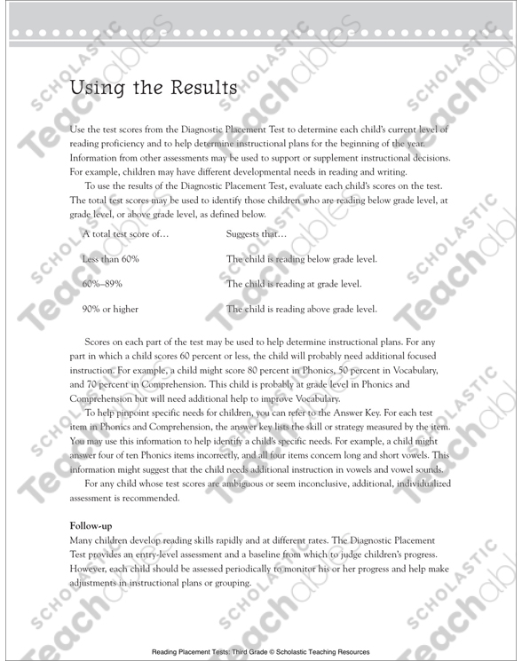 Reading Placement Tests: Third Grade | Printable Test Prep ...