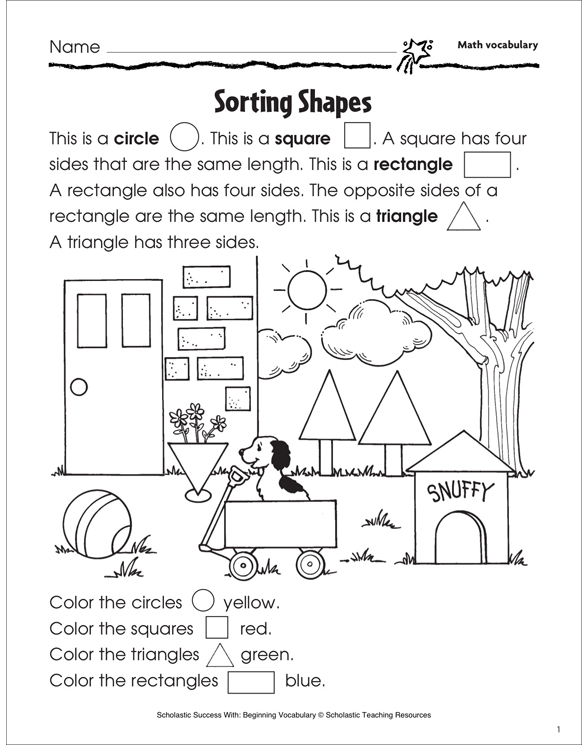 sorting shapes math printable skills sheets