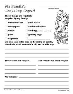 my family s recycling report printable skills sheets