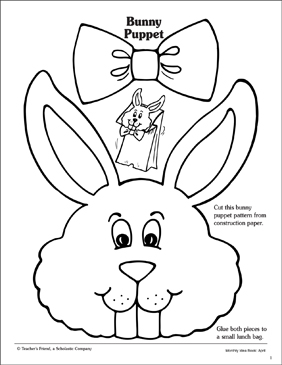Bunny: Paper Bag Puppet Pattern Printable Arts and Crafts