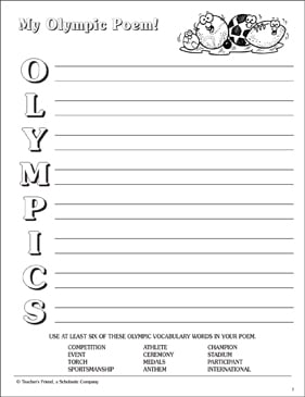 My Olympic Poem Acrostic Poetry Frame Printable Skills Sheets