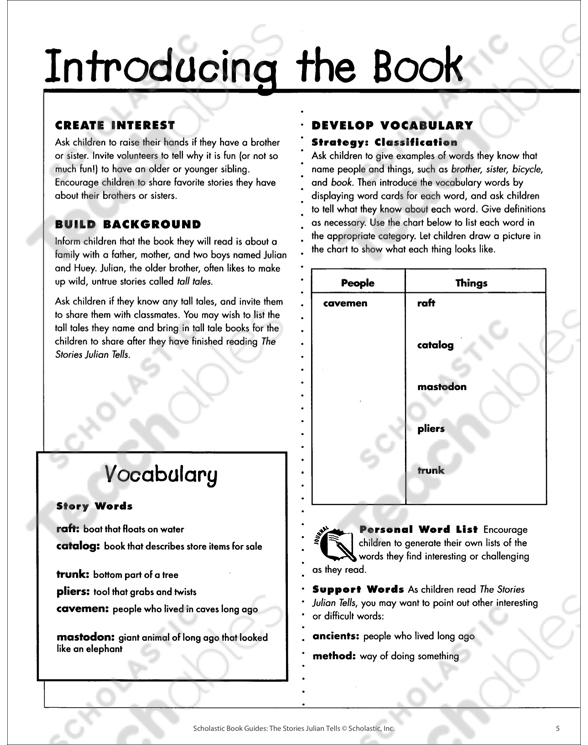Book Guide The Stories Julian Tells Printable Graphic Organizers Lesson Plans And Ideas