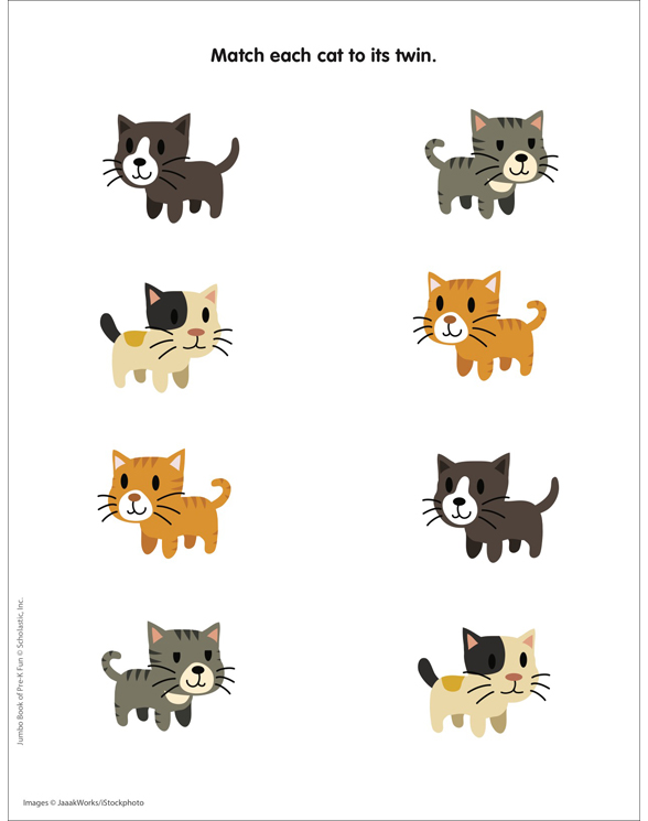 Match the Cats Activity Page Printable Skills Sheets