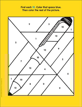Blue Pen Number 10 Color By Numbers Page Printable Hidden Pictures And Skills Sheets