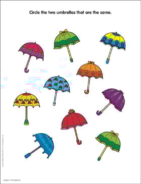 Find The Matching Umbrellas Activity Page Printable Skills Sheets