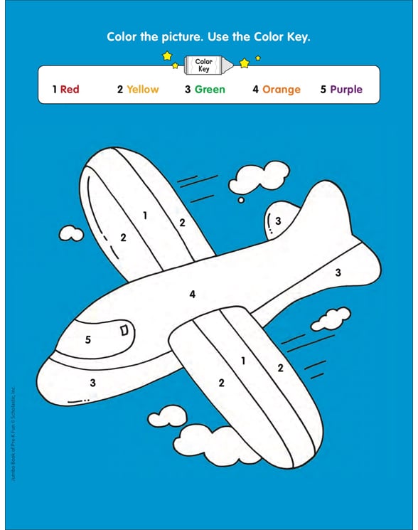 Using a Color Key (Airplane) Following Directions Printable Skills
