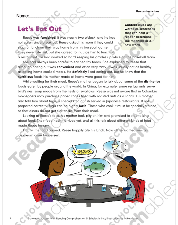 Let's Eat Out (Use context clues) | Printable Skills Sheets