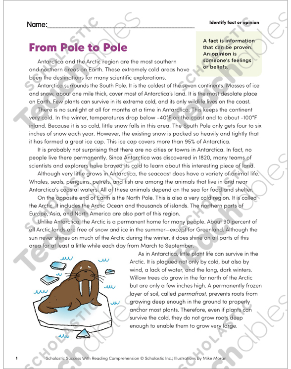From Pole to Pole (Identify fact or opinion) | Printable ...
