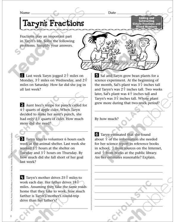 Taryn's Fractions: Word Problem Practice | Printable Skills ...
