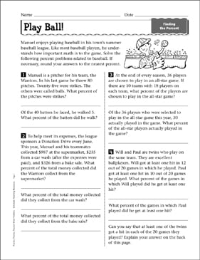 Play Ball!: Word Problem Practice | Printable Skills Sheets