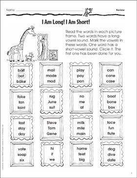 I Am Long I Am Short Review Printable Skills Sheets