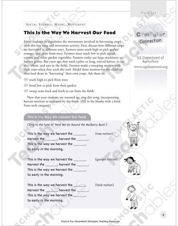 This is the Way We Harvest Our Food: Song Lyrics | Printable ...