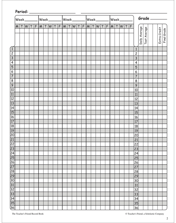 Grade Recording Sheet Printable Forms And Record Sheets